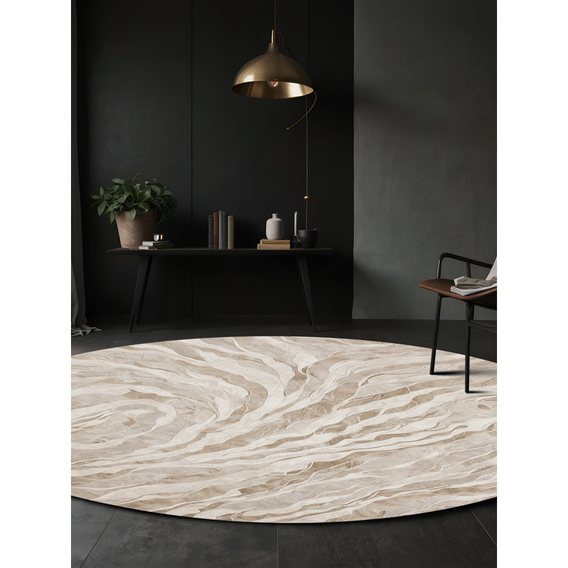 Tapis beige soyeux et moelleux, Rond 8 pi