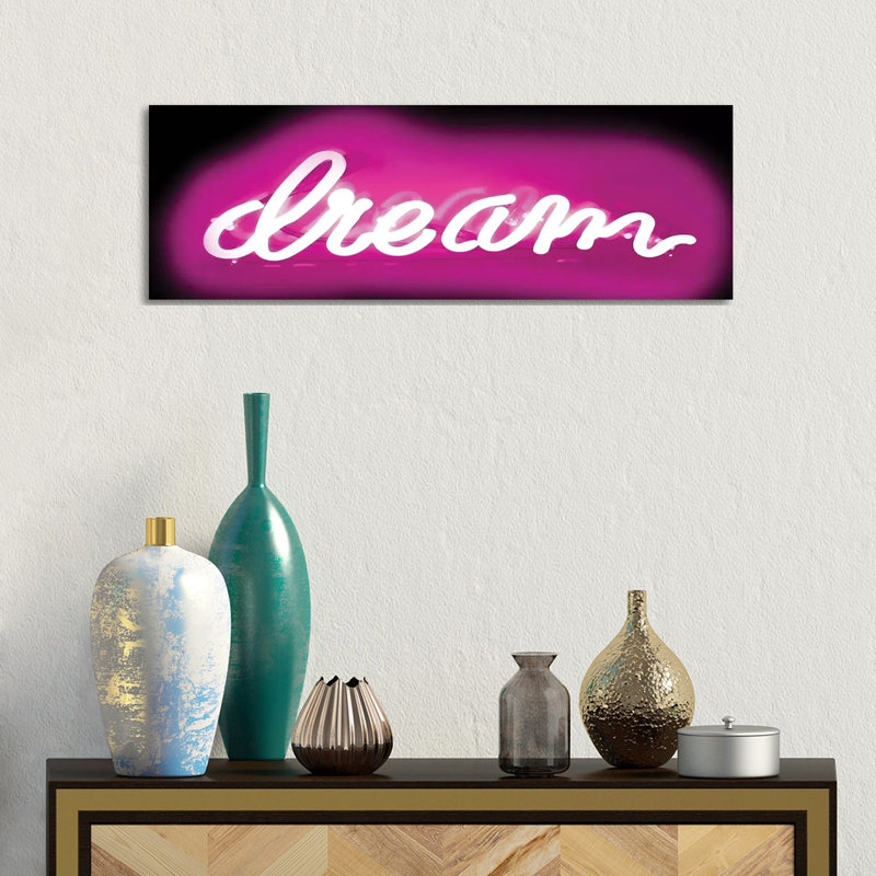 Neon Dream Pink On Black by Hailey Carr - Wrapped Canvas Panoramic Print, 30.48 cm H x 91.44 cm W x 1.91 cm D