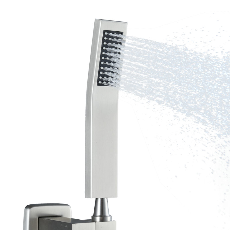 Douche courbée plate en acier inoxydable 304 avec buses en silicone faciles à nettoyer, Nickel brossé