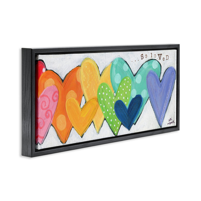 Motif de cœurs si aimés, H 11 po x l 25 po, Cadre flottant noir de jais