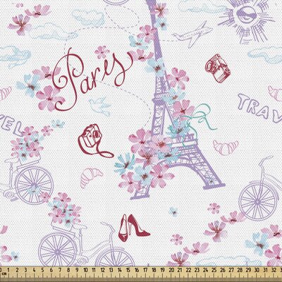 fab_29954_ Romantic Fabric By The Yard, Vintage European Paris Eiffel Tower With Flowers Floral Swirls Art, Decorative Fabric For Upholstery And Home -  East Urban Home, 2E8C17B24A8C4BA0AAA8FBE03A65A219