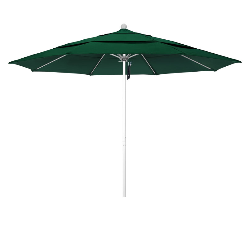 Parasol de marché 11 pi Hibo, Toile Sunbrella® vert forêt, Argent anodisé