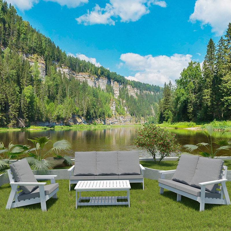 Causeuse d'extérieur avec coussin et jardin en grain de bois, Gris, Blanc