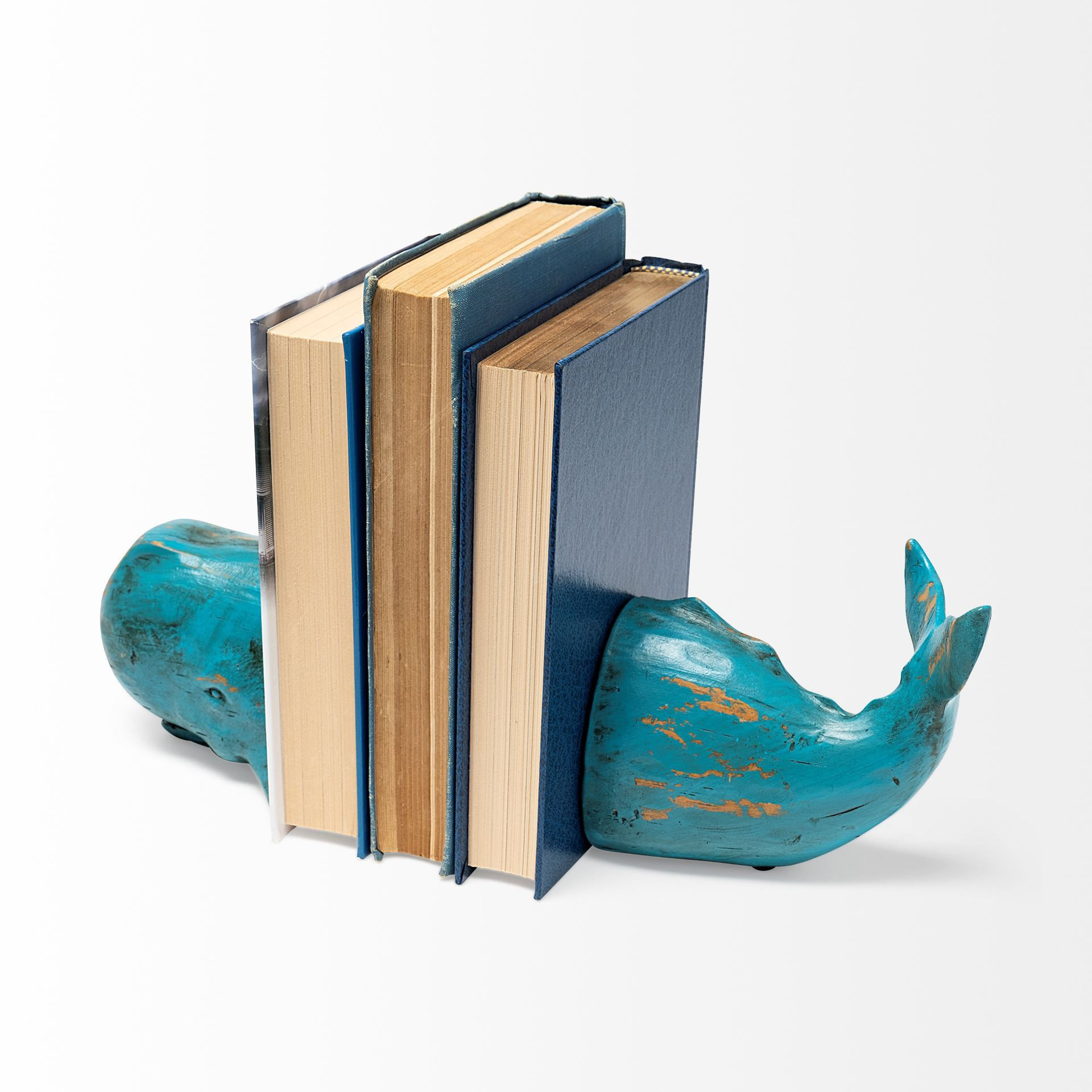 Creative Co-op Fermalibri A Balena In Resina, Set Da 2, 17 Cm, Stile Marino Per Libreria