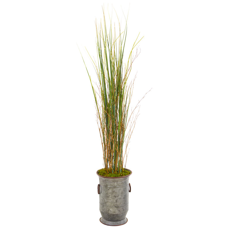 45" Tall Faux Bamboo Plant in Vintage Metal Planter