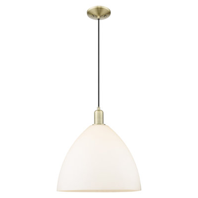 Arcadia - Bristol - 1 Light 16" Cord Hung Mini Pendant - Antique Brass Finish - Matte White Shade