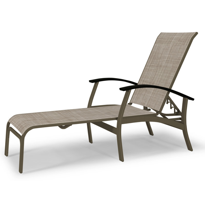 Askar Outdoor Rust-Resistant Metal Chaise Lounge, Textured Beachwood, Black P70, Bristol Taupe Sunbrella®