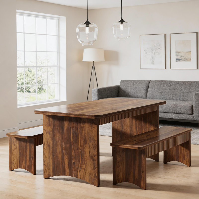 Ensemble de salle à manger 3 pièces, table de cuisine de style campagne avec deux bancs