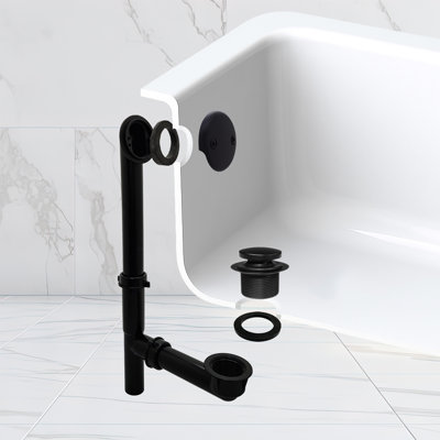 14" Black Polypropylene Tip-Toe Bathtub Leg Drain Assembly with 2-Hole Overflow