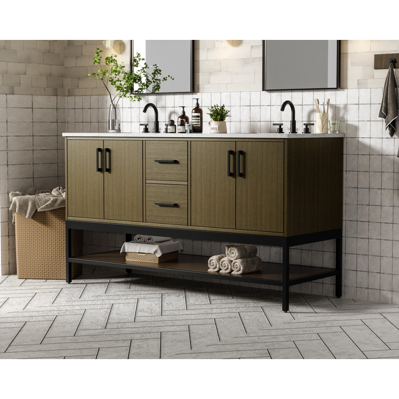 60 inch Double Bathroom Vanity, Chestnut Brown