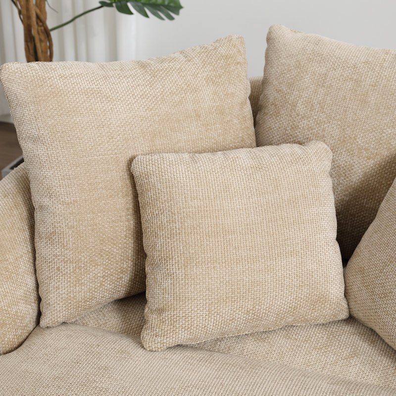 Upholstered Barrel Chair With Ottoman, Wheat Chenille