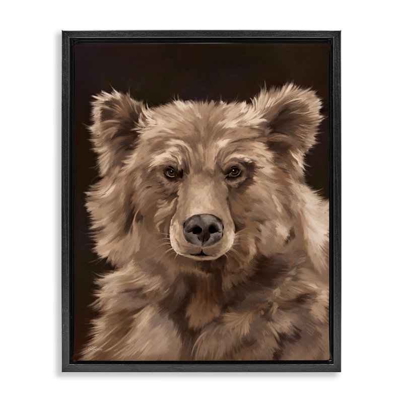 «Fluffy Bear Cub» par Cat Thurman Designs, Cadre flottant noir de jais, H 21 po x l 17 po