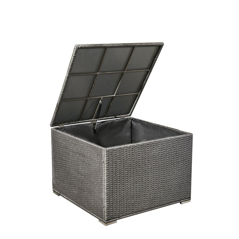 Grey Outdoor Storage Box With Resilient Iron Support, 33.07 In. Depth X Width 24.92 Height, Patio Aid Strong Frame, Deep Wide High, Solution