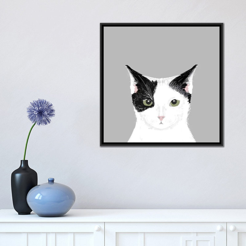 Chat, impression sur toile tendue, H 18 po x l 18 po x P 1,5 po, Toile avec cadre noir, Pas de tapis