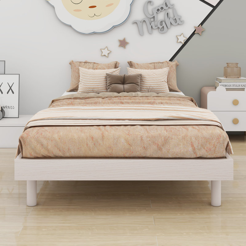 Base de lit plateforme flottante de conception moderne, Lit simple, Blanchies