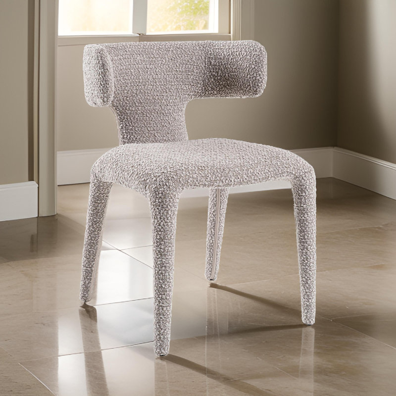 Chaise avec accoudoirs à oreilles Margart, Boucle gris givré
