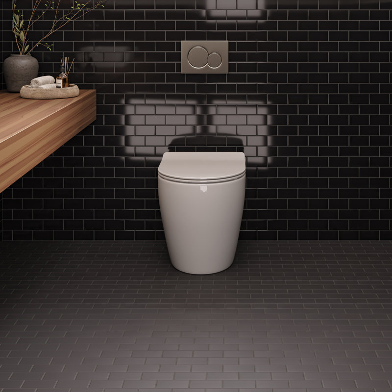Le Cafe 2" x 4" Mesh Mount Glossy Porcelain Mosaic Tile, Black