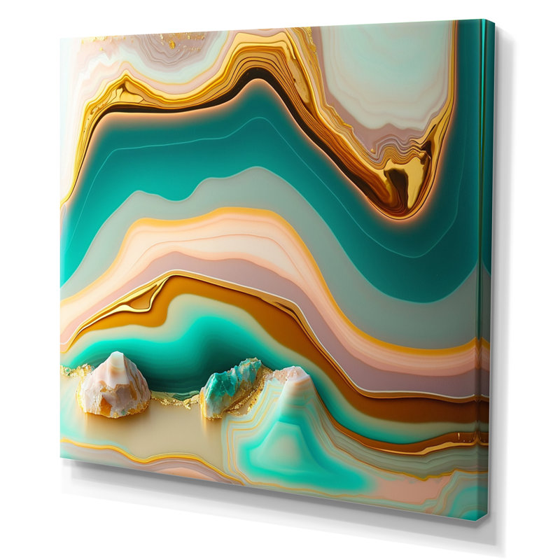 Art liquide, agate bleue turquoise sur toile, Toile tendue, H 30 po x l 30 po x P 1 po
