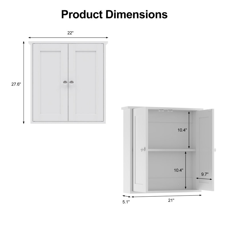 22*23in Double-Door Wooden Vintage Bathroom Cabinet, White