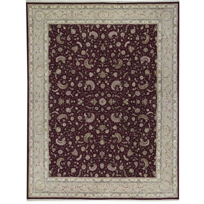 Tapis taupe et vin de haute qualité noué à la main