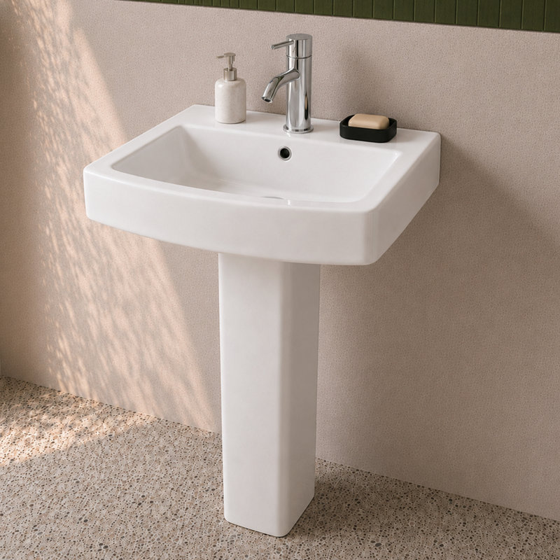 Lavabo de salle de bain piédestal rectangulaire en céramique blanc 34,5 "avec trop-plein