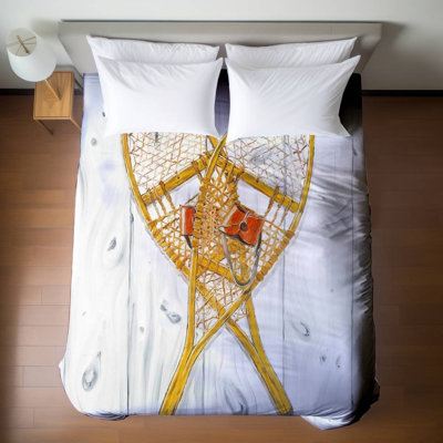Vintage Wood Snowshoes Duvet Cover - Sports & Games Decor