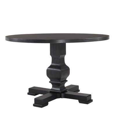  47" Black Rounded Solid Wood Pedestal Base Dining Table