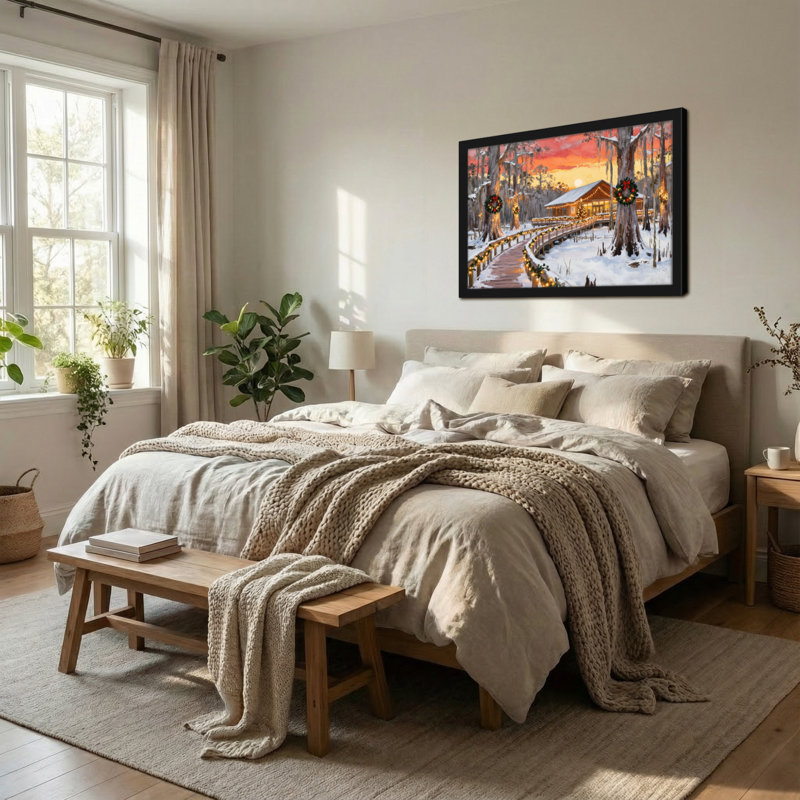 Scène de Noël au coucher du soleil, H 24 po x l 36 po