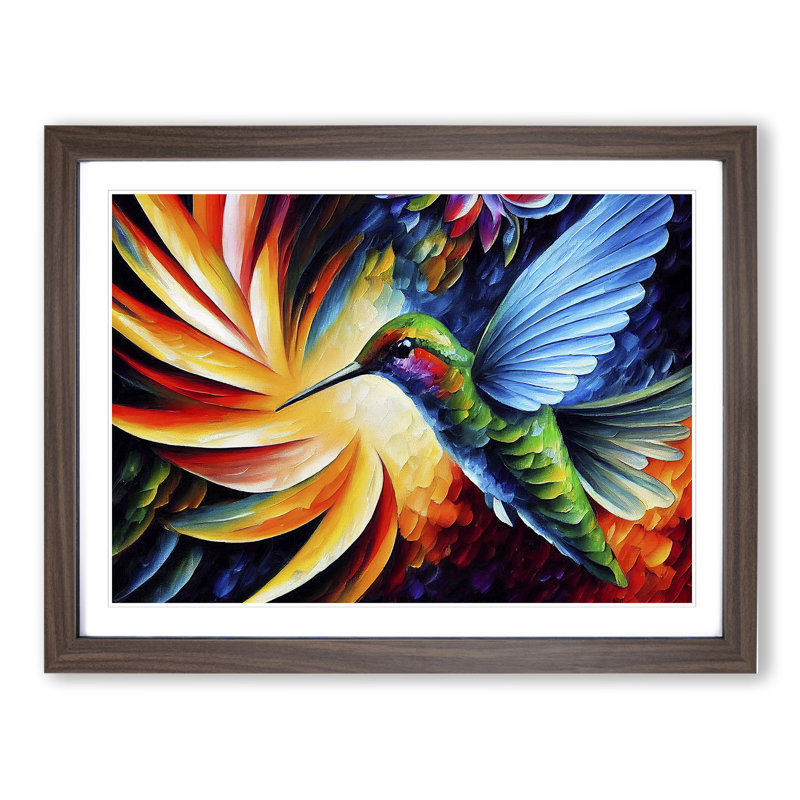 Hummingbird Vol.6 Abstract 1 Piece Single Picture Frame Painting, 34cm H x 46cm W x 2cm D, Walnut