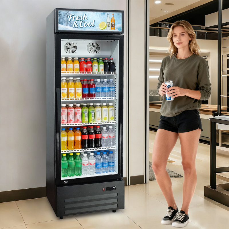 19.1 Cu.ft Commercial Beverage Cooler with RGB LED Lights & Remote - 280 Can Glass Door Display Fridge, Frost-Free Air-Cooled Refrigerator with Top Light Box for Bar, Restaurant, Cafe, Store