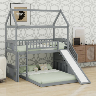 Bunk Bed with Slide, House Style Bed with Built in Slide