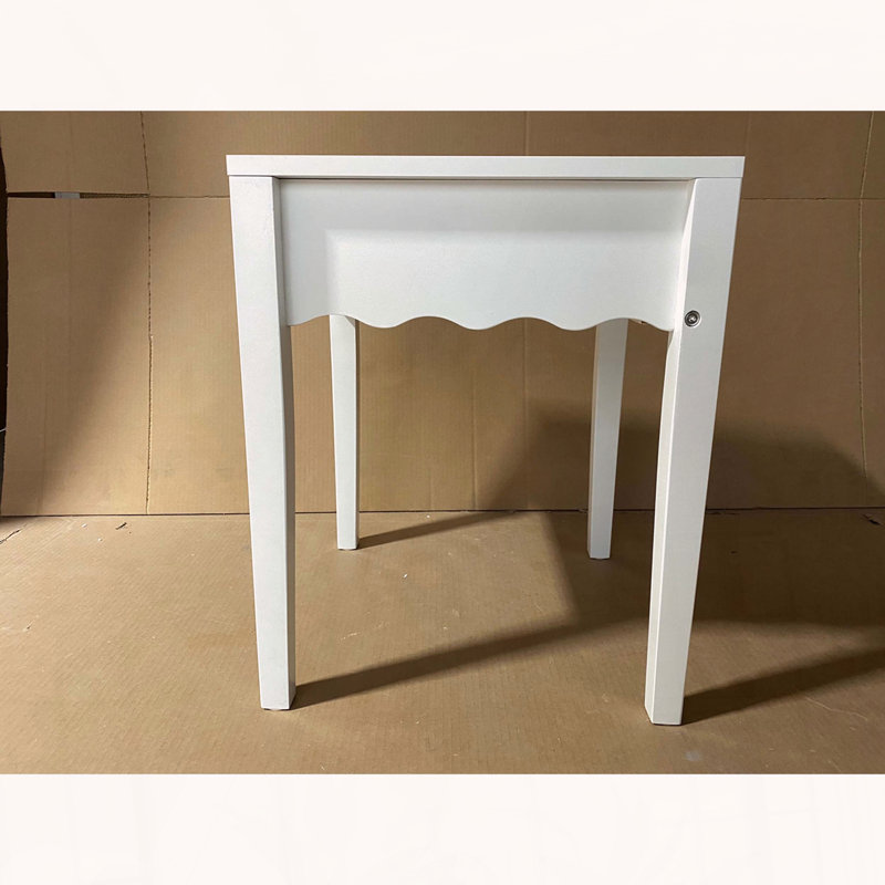 White Nightstand with Wavy Apron Design