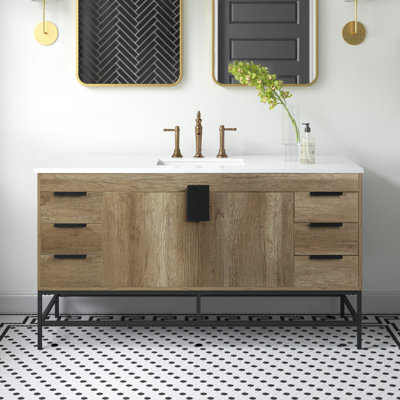 Eugene 60'' Single Bathroom Vanity with Engineered Marble Top