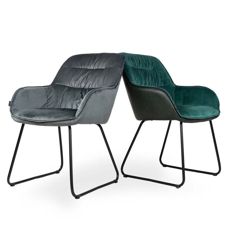 Martha 47cm H Tufted Velvet Upholstered Armchair, Dark Grey