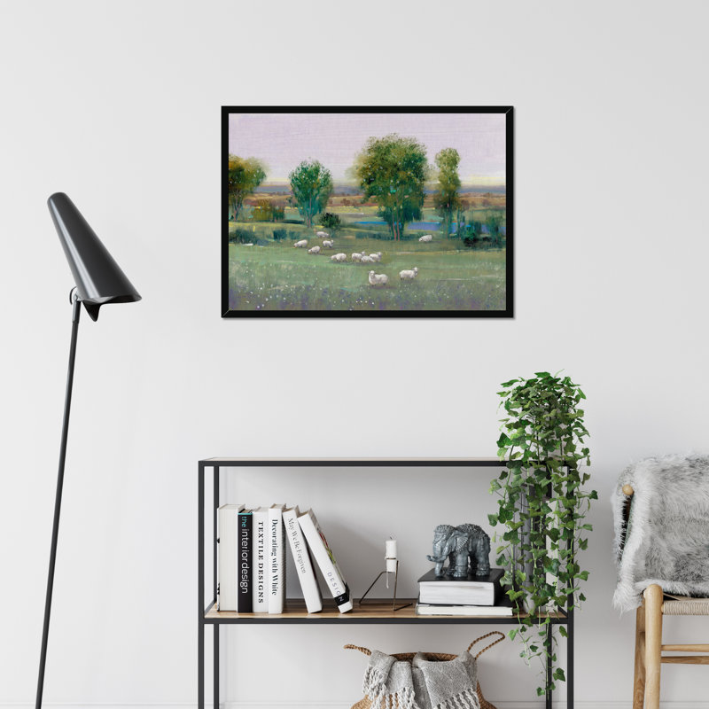 Field Of Sheep I by Timothy O' Toole - Painting, 34cm H x 50cm W, Black Framed Paper Print
