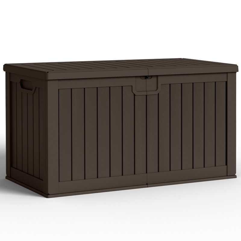 230 Gallons Water Resistant Resin Lockable Deck Box, Brown