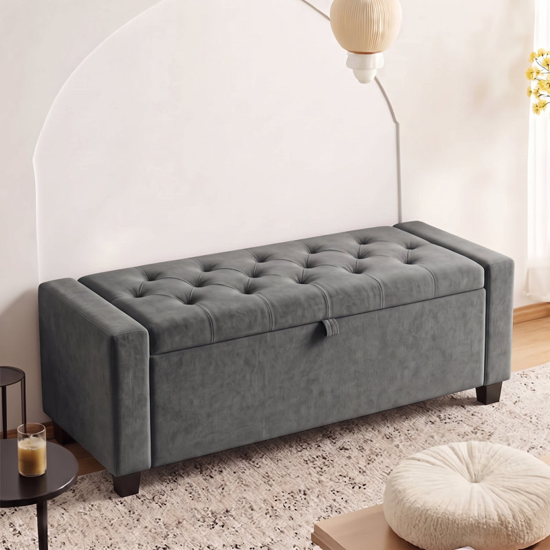 Banc de rangement, bancs de rangement de bout de lit, Gris foncé