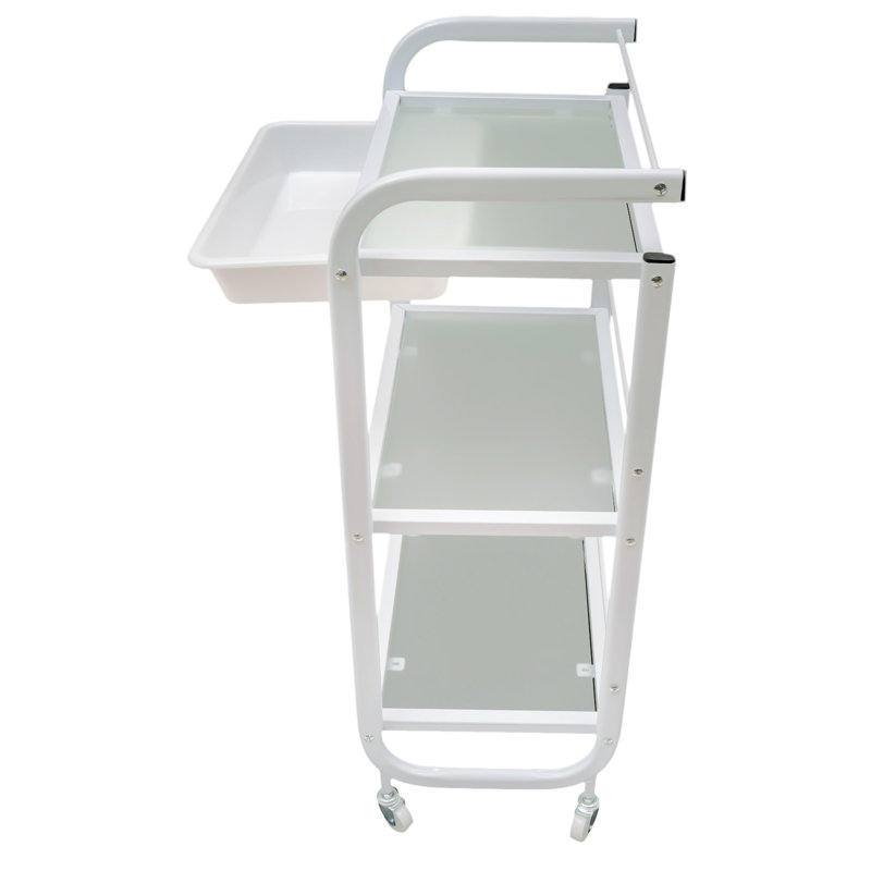 Chariot à roulettes à 3 niveaux avec 1 tiroir pour tablette de rangement (blanc), conception classique pour salon de coiffure, spa pour les ongles, maison et bureau