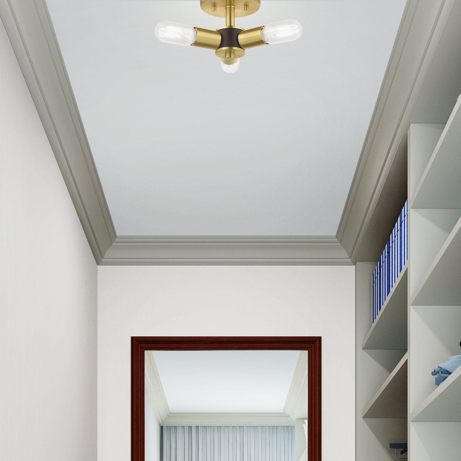 Martella 3-Light Semi Flush Mount, Satin Brass