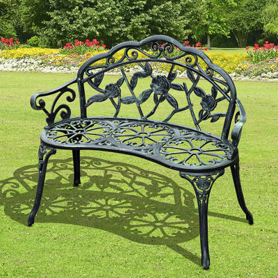 Banc d'extérieur en aluminium avec détails floraux et fabrication de lattes de patio