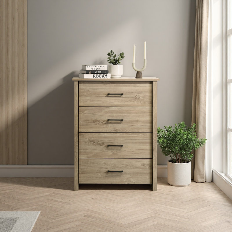 Commode 4 tiroirs avec poignées l 32 ", Chêne clair