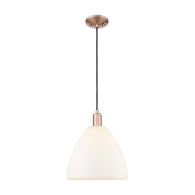 Arcadia - Bristol - 1 Light 12" Cord Hung Mini Pendant - Antique Copper Finish - Matte White Shade