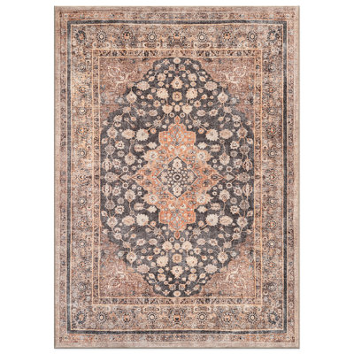 Tapis noir de style persan tissé à plat à la machine avec envers antidérapant Marin
