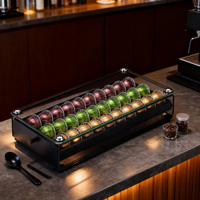 Pod Holder And Organizer With Drawer, High-Capacity Storage For 30 Coffee Capsules, Modern Kitchen And Office Accessory