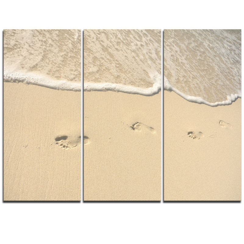 Empreintes en sable sur la plage, ensemble de 3 reproductions de photos sur toiles tendues