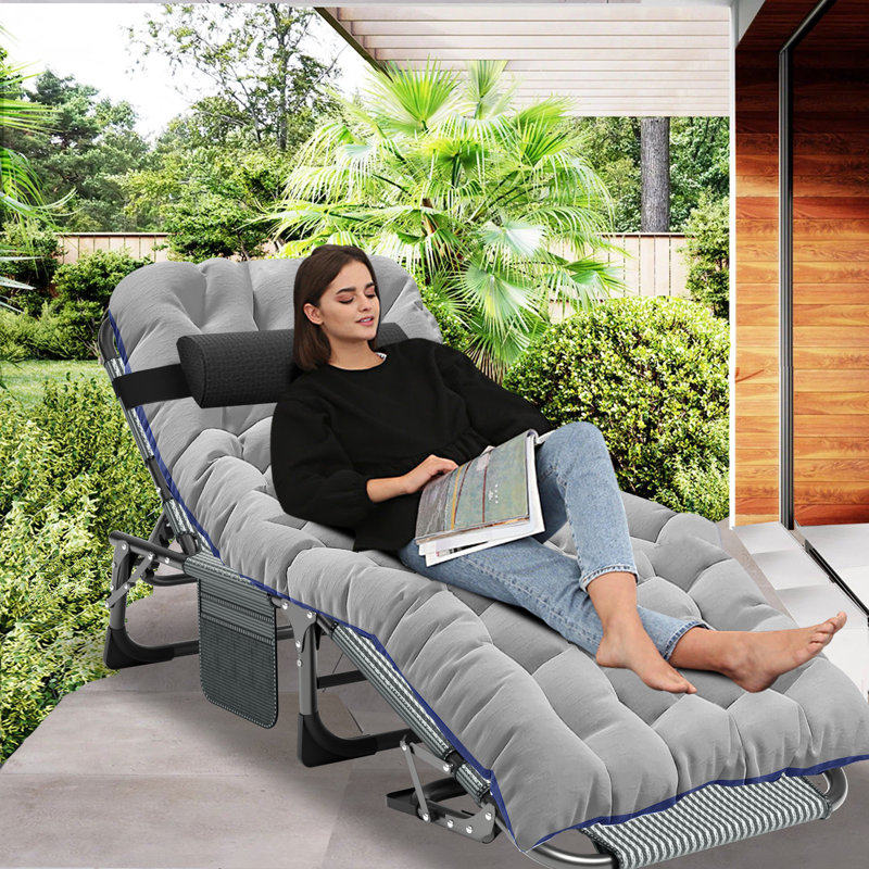 Lit de camping pliant réglable pour adultes, Gris