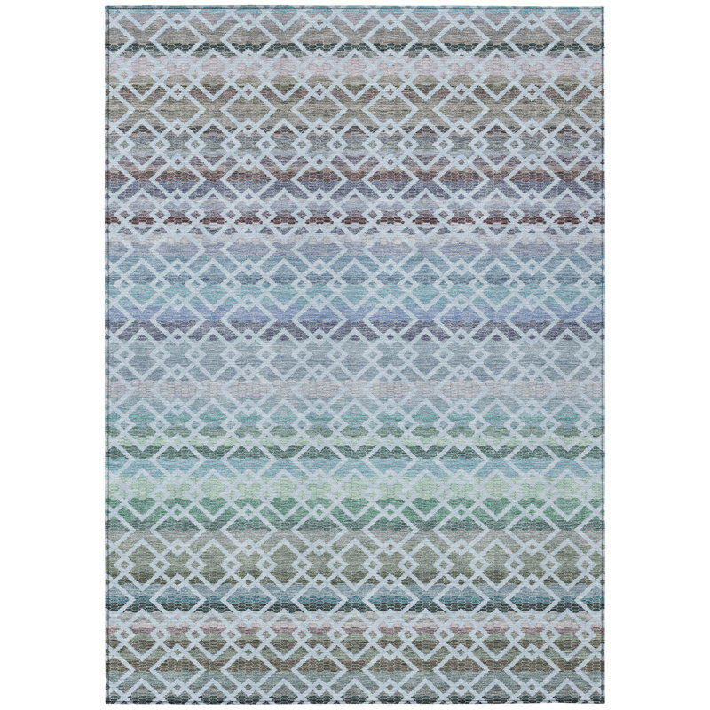 Machine Washable Indoor/Outdoor Chantille ACN2531 Stripes Rug, Sky, Rectangle 8' x 10'