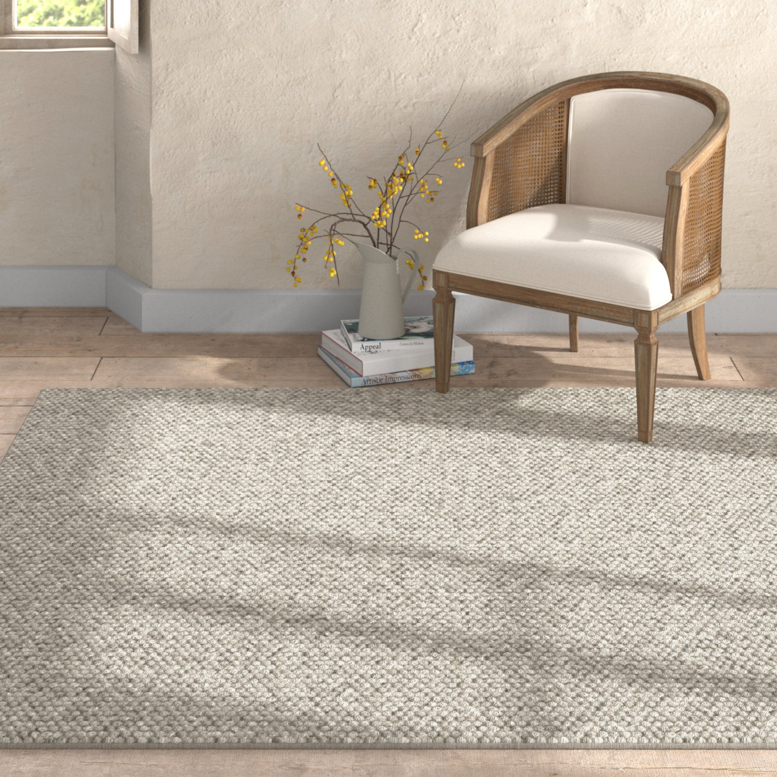 Elle Silver Hand-Woven Wool Rug, Rectangle 4' x 6'