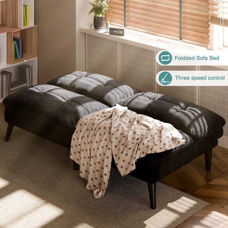 60.2" Convertible Futon Sofa Bed , Black