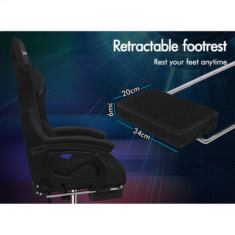 Metro Lane Adjustable Reclining Swiveling PC & Racing Game Chair with Footrest, Black